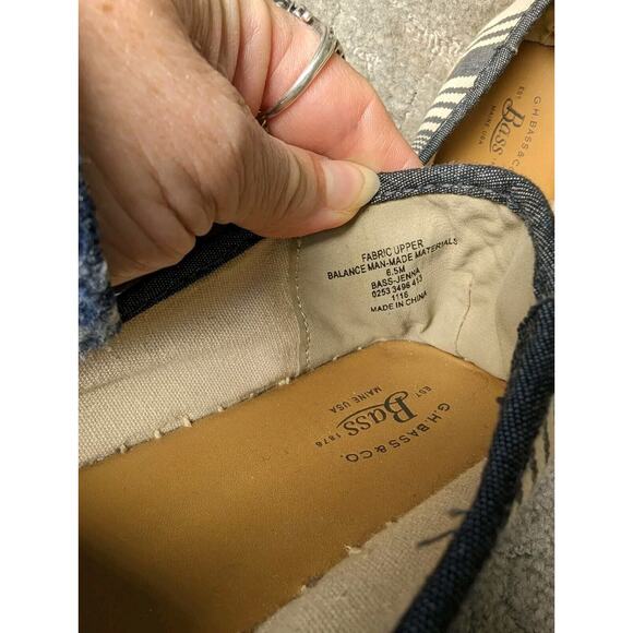 Bass Canvas Loafers WOMENS SIZE 6.5 Cream Navy espadrille flats casual comfy - Picture 10 of 10